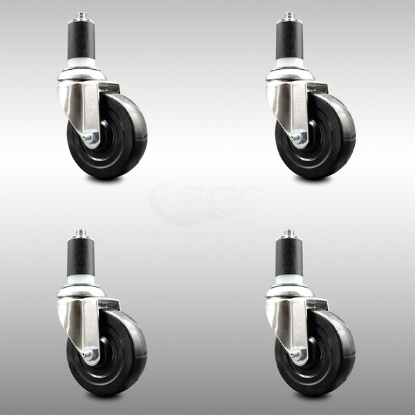 4 Inch 316SS Hard Rubber Wheel Swivel 1-1/2 Inch Expanding Stem Caster Set SCC
